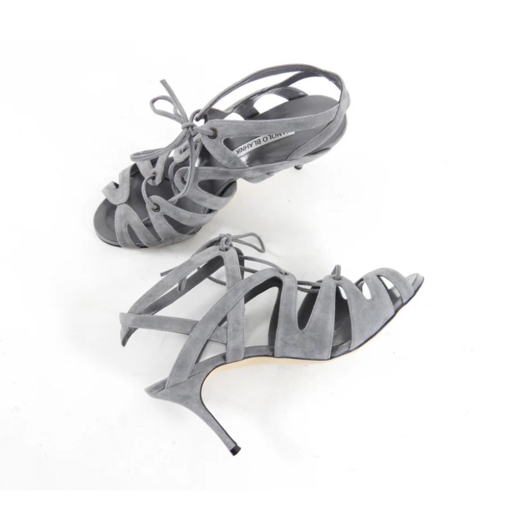 Manolo Blahnik Netochka grey suede cage sandal sz 39.5 EUC